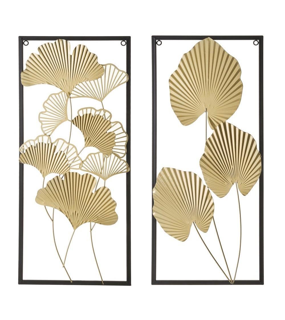 Dcasa Set de 2 murales de hojas de metal negro y dorado