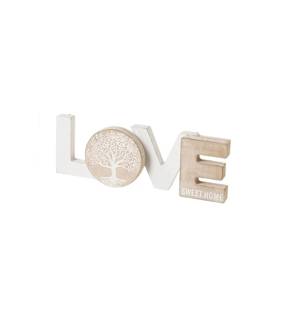 Dcasa Set De 2 Murales Home Y Love De Madera En Blanco Y Natural De 30x8 Cm