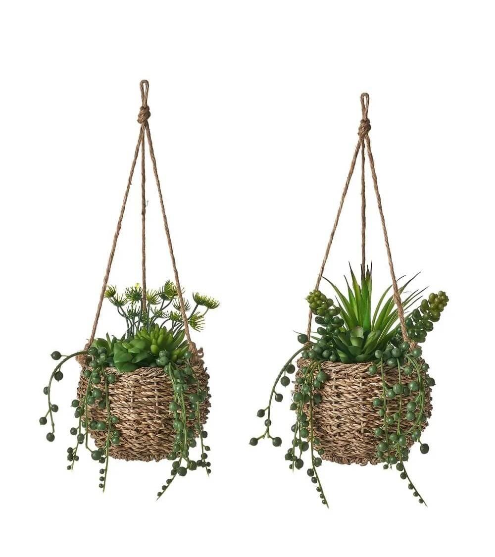 Dcasa Set de 2 plantas artificiales con maceta cactus de plástico colgante