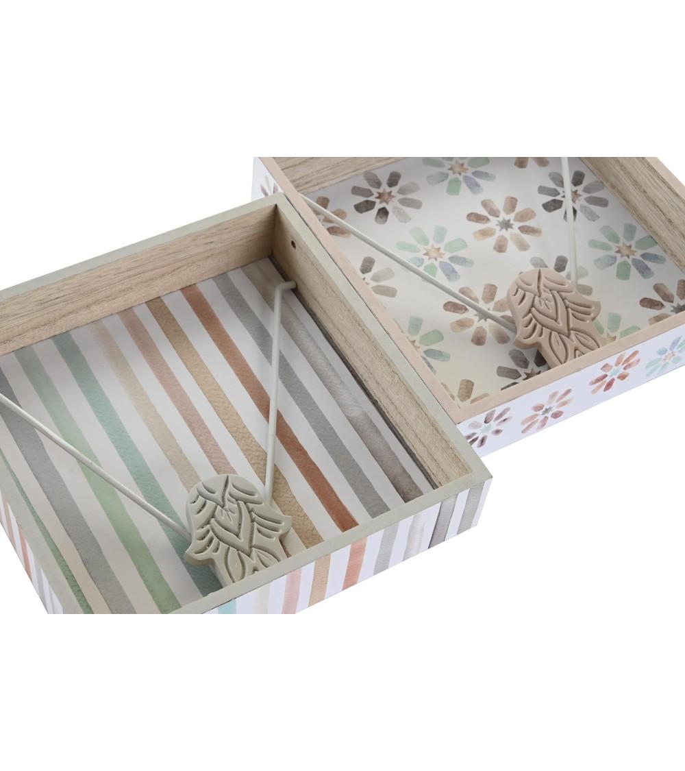 Dcasa Set De 2 Servilletero Urban Colores De Madera Y Metal De 18x18x4 Cm