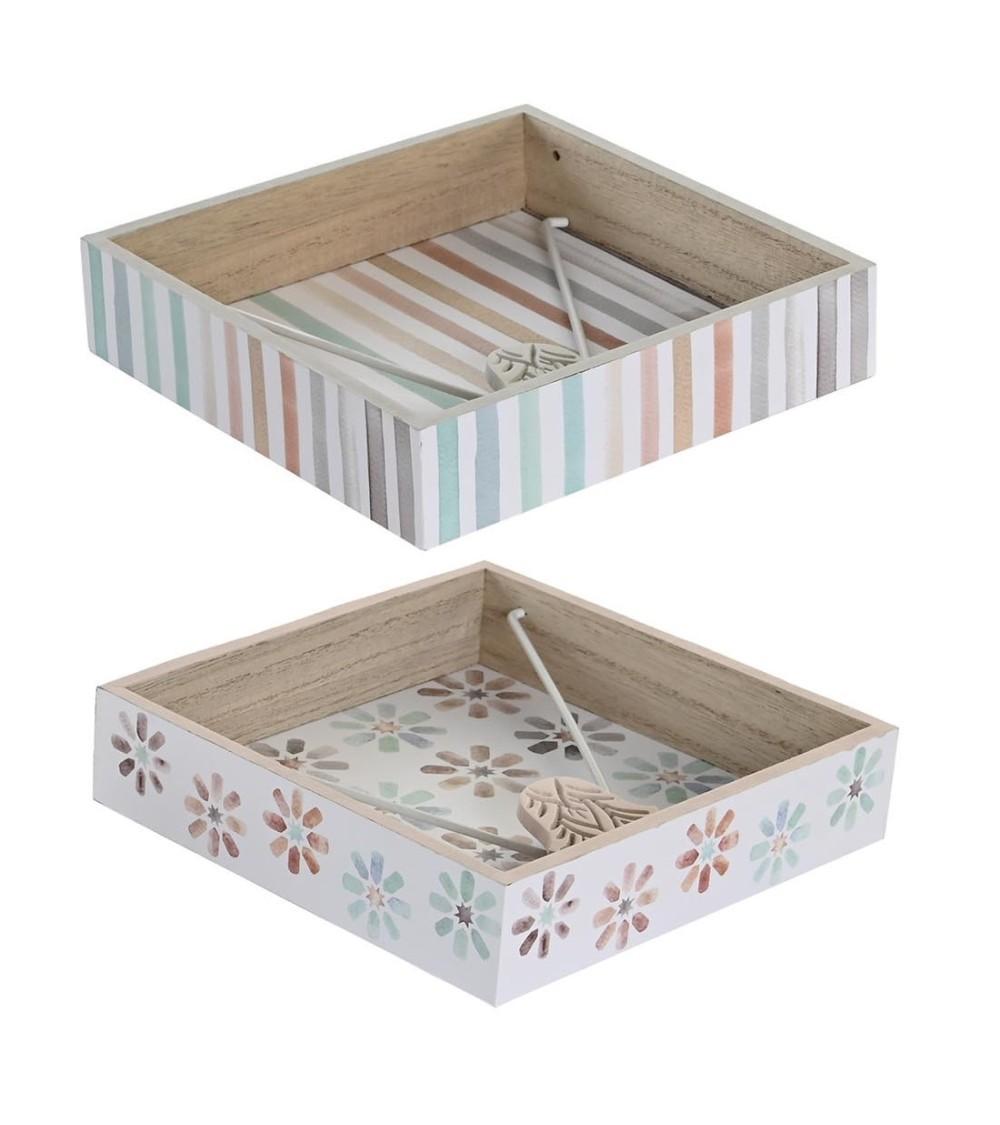 Dcasa Set de 2 Servilletero urban colores de madera y metal de 18x18x4 cm