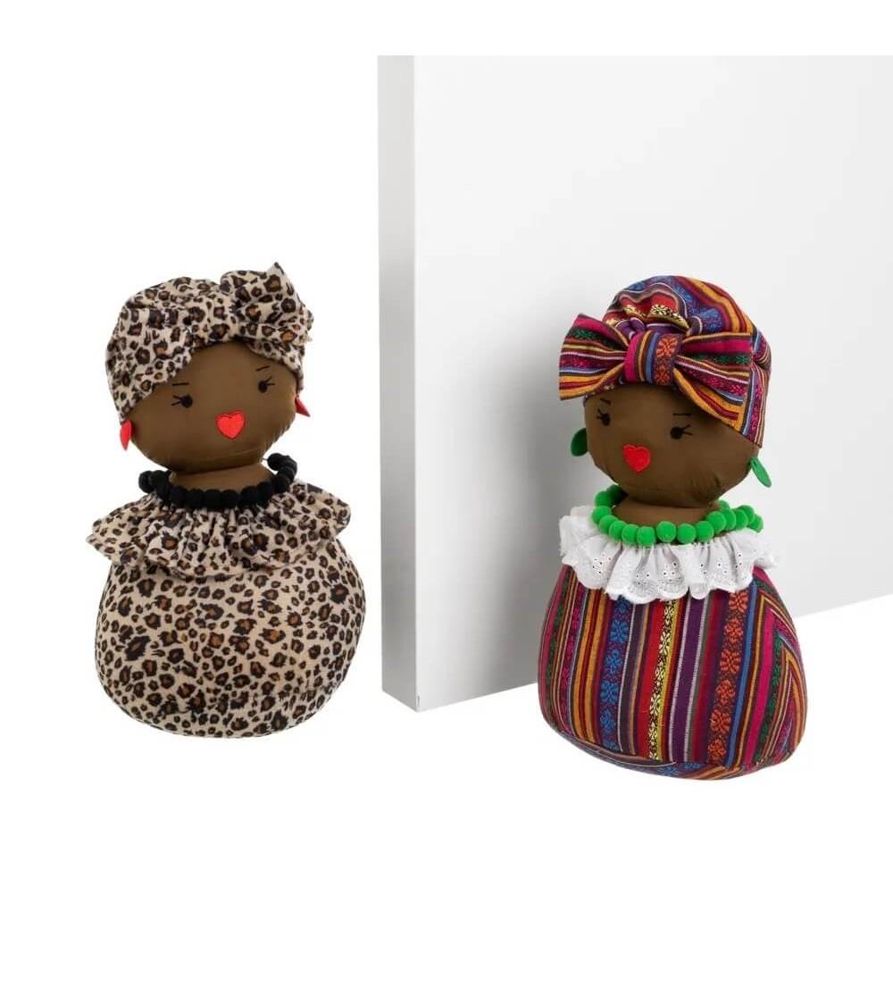 Dcasa Set de 2 topes de puerta de africanas de tela y gravilla marrones de 18x16x32 cm