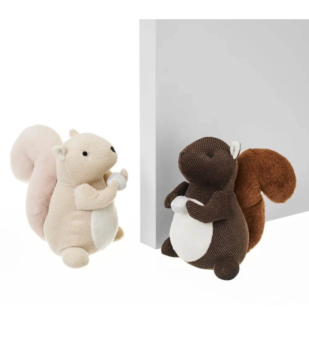 Dcasa Set De 2 Topes De Puerta De Ardilla Beige Y Marrón De Tela De Terciopelo Y Arena De 17x25x22 Cm