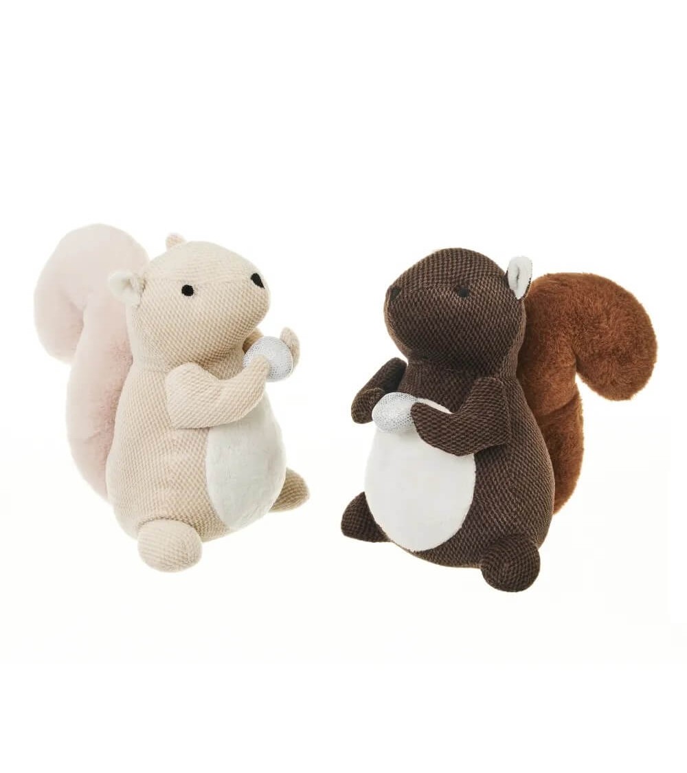 Dcasa Set de 2 topes de puerta de ardilla beige y marrón de tela de terciopelo y arena de 17x25x22 cm