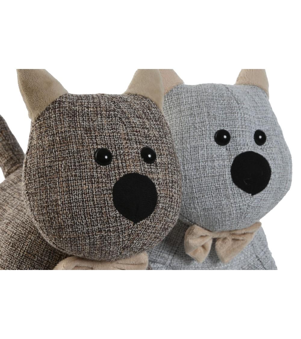 Dcasa Set De 2 Topes De Puerta De Gato De Tela De Algodon Y Gravilla Marron Y Gris De 19x14x20 Cm