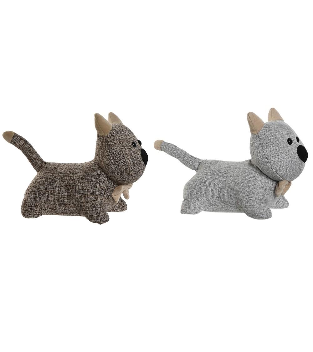 Dcasa Set de 2 topes de puerta de gato de tela de algodon y gravilla marron y gris de 19x14x20 cm