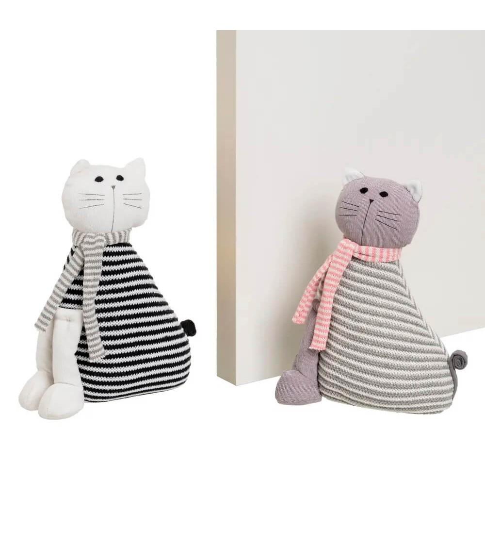 Dcasa Set De 2 Topes De Puerta De Gatos De Tela De Lana Y Gravilla Blanco Y Gris De 23x11x29 Cm