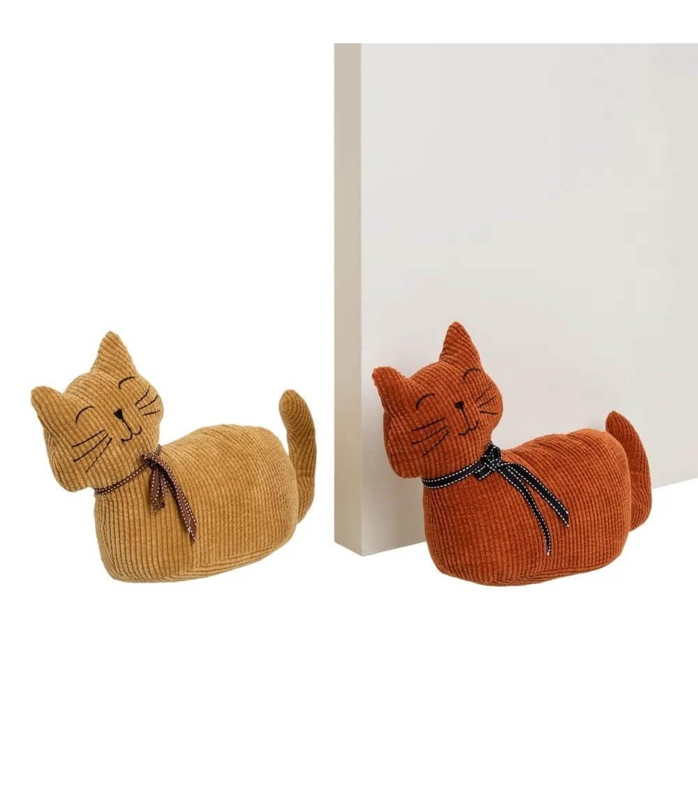 Dcasa Set De 2 Topes De Puerta De Gatos De Tela De Pana Y Arena Marrones De 33x10x23 Cm