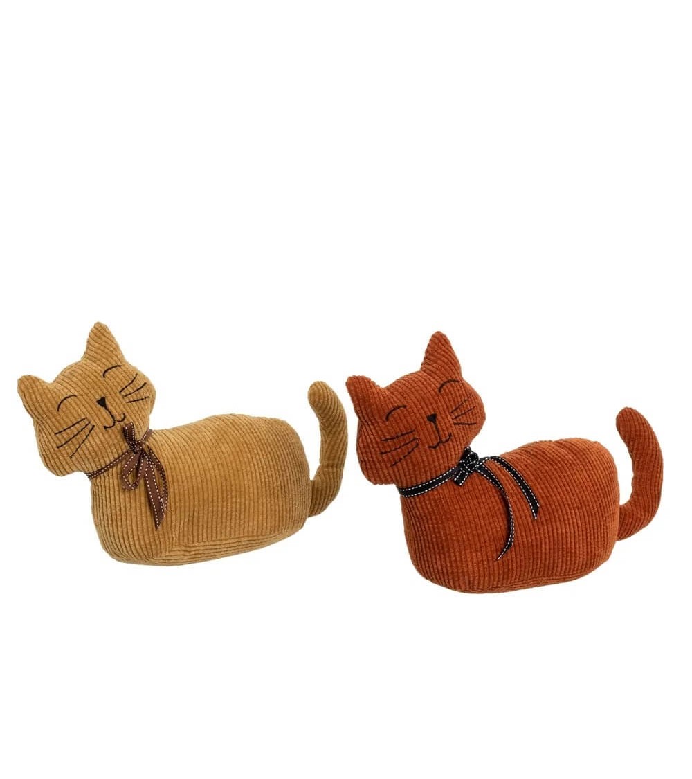 Dcasa Set de 2 topes de puerta de gatos de tela de pana y arena marrones de 33x10x23 cm