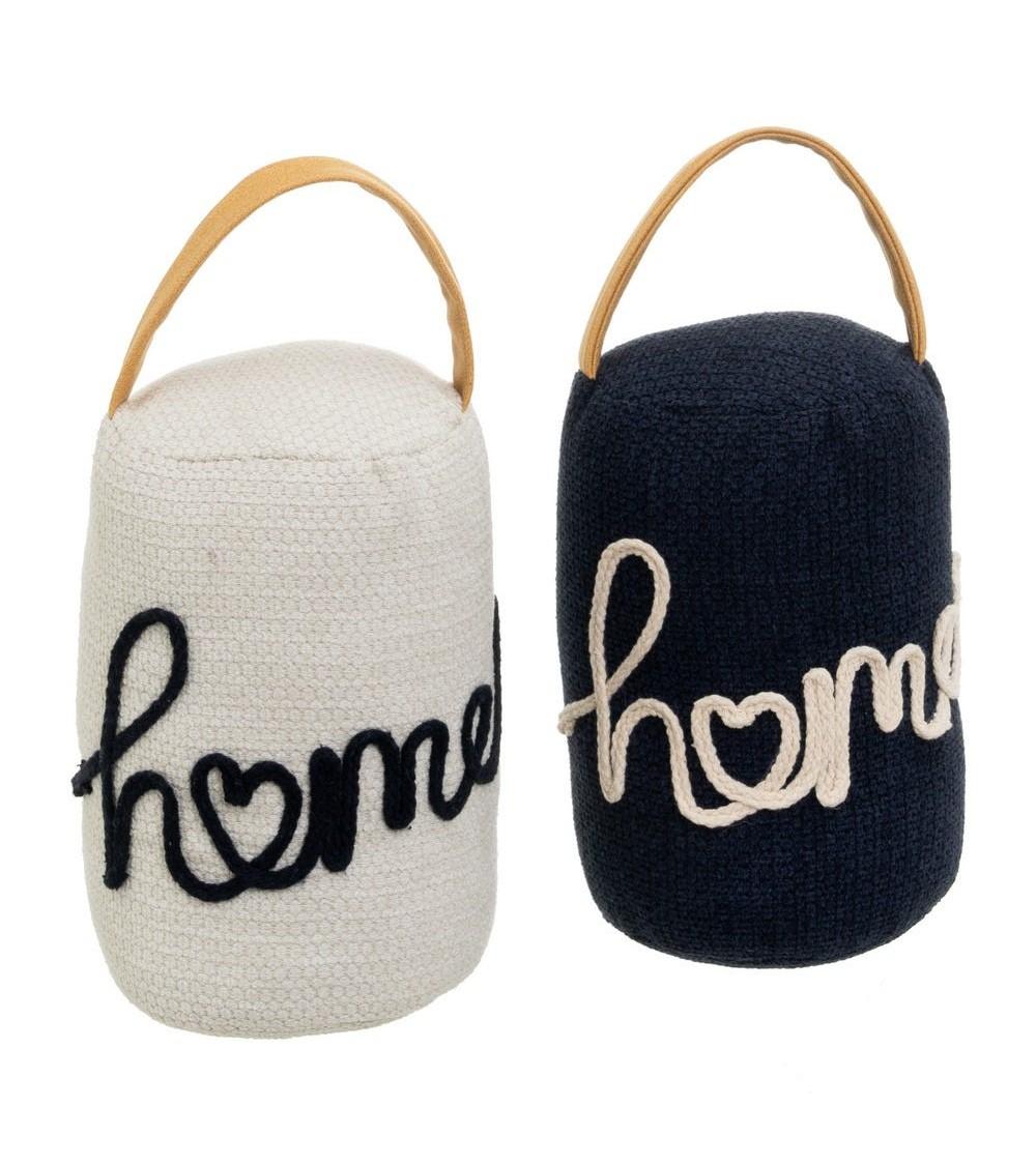 Dcasa Set De 2 Topes De Puerta De Home Blanco Y Negro De Tela Y Gravilla Con Asa