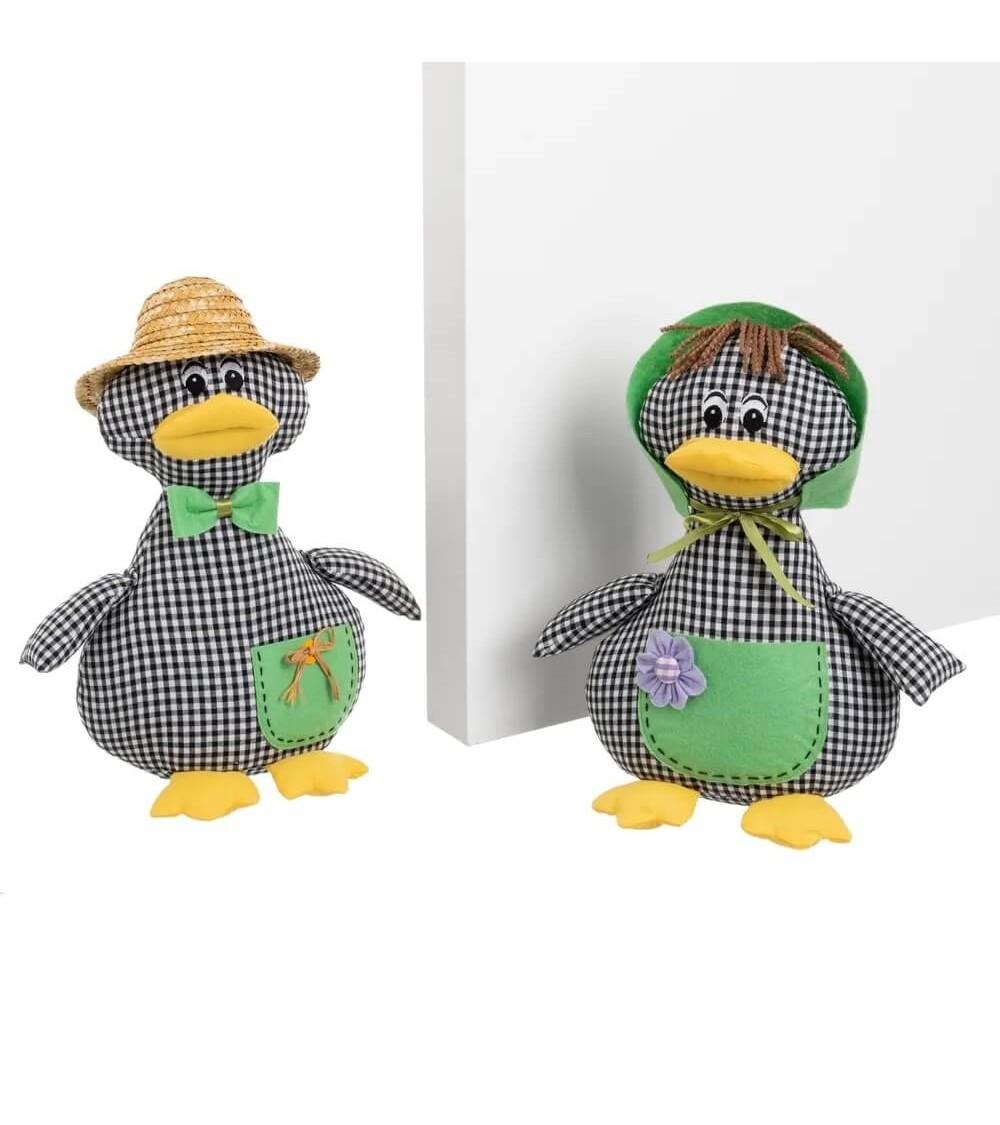 Dcasa Set de 2 topes de puerta de patos blanco y negro de tela y gravilla de 20x17x30 cm