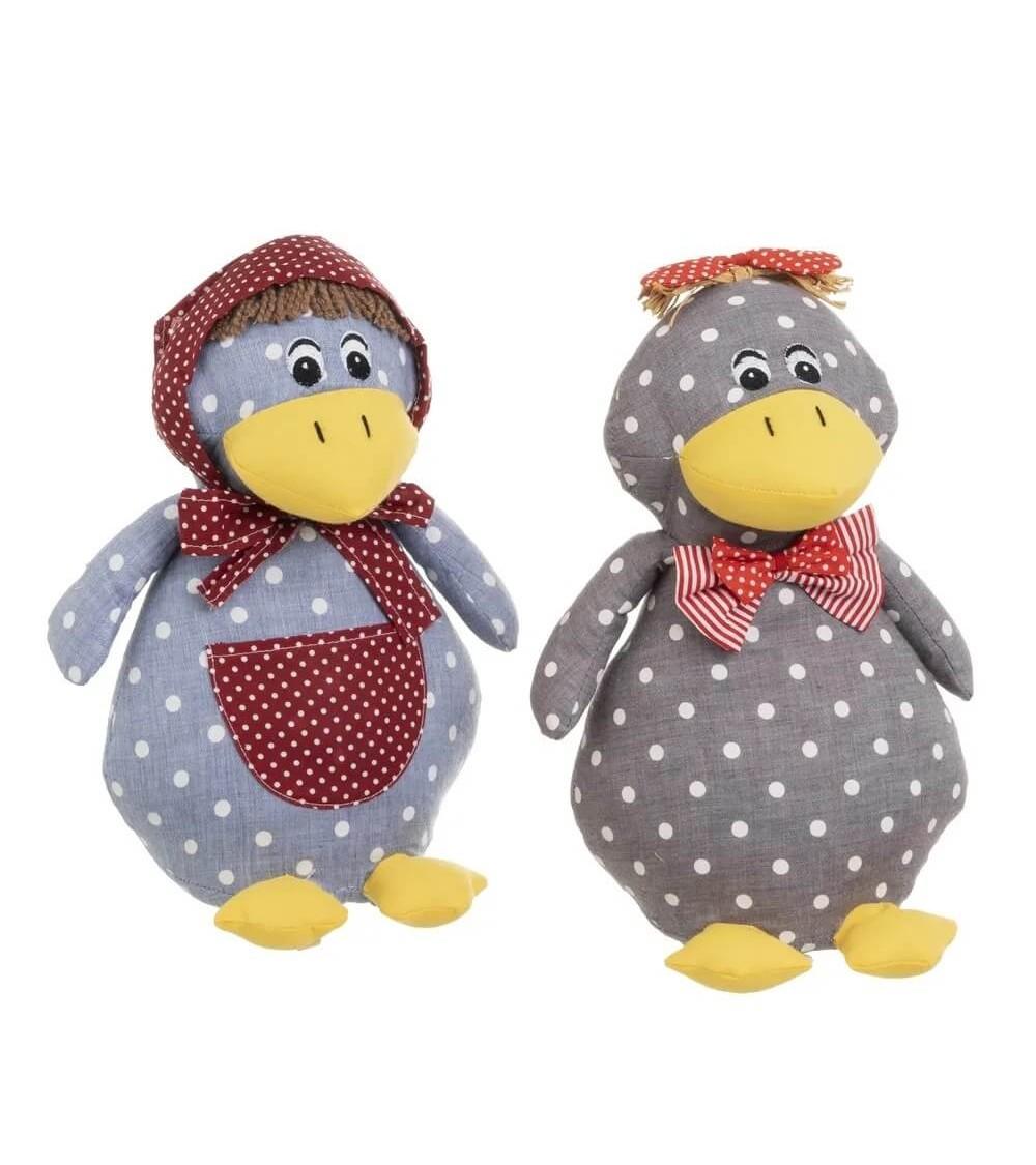 Dcasa Set De 2 Topes De Puerta De Patos Gris Y Azul De Tela Y Gravilla De 19x17x29 Cm