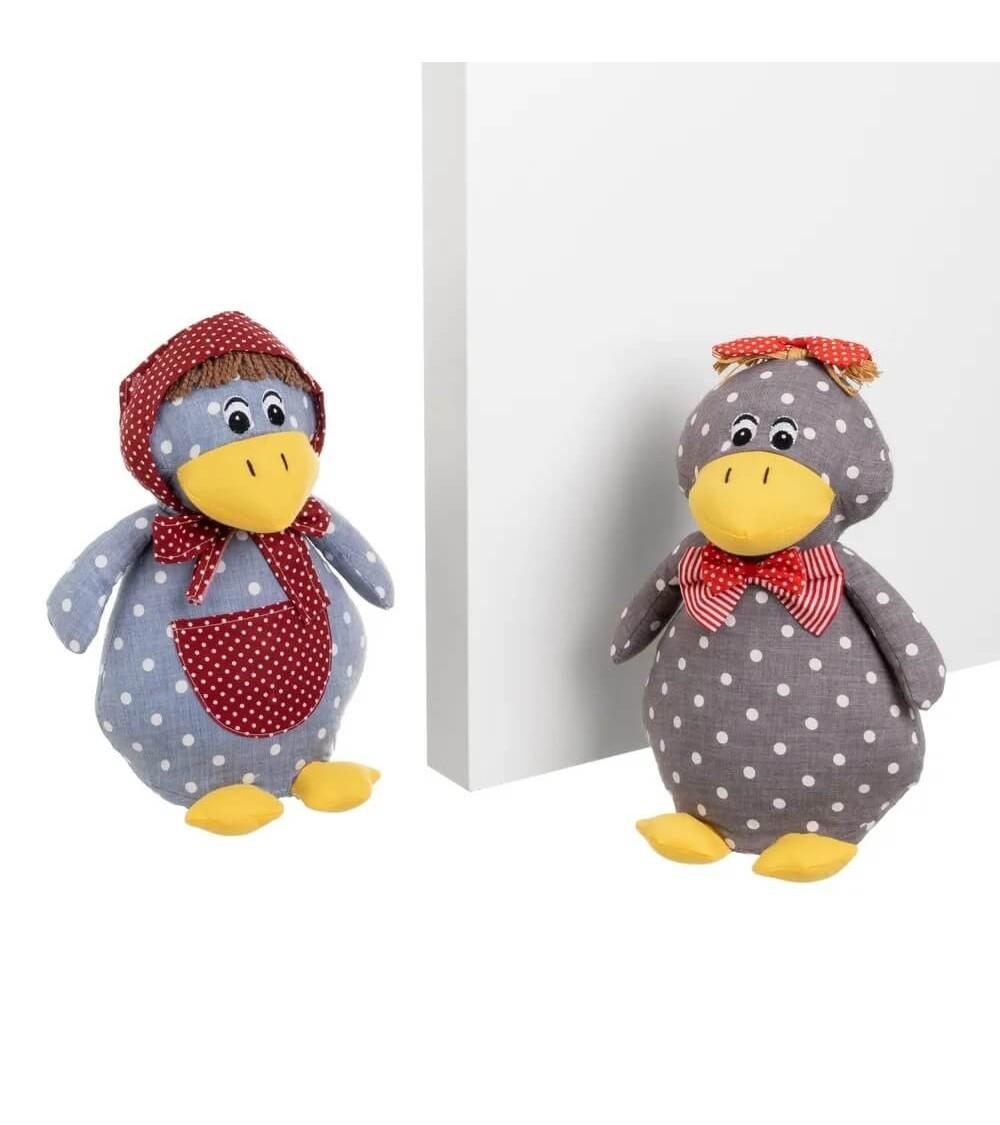 Dcasa Set de 2 topes de puerta de patos gris y azul de tela y gravilla de 19x17x29 cm