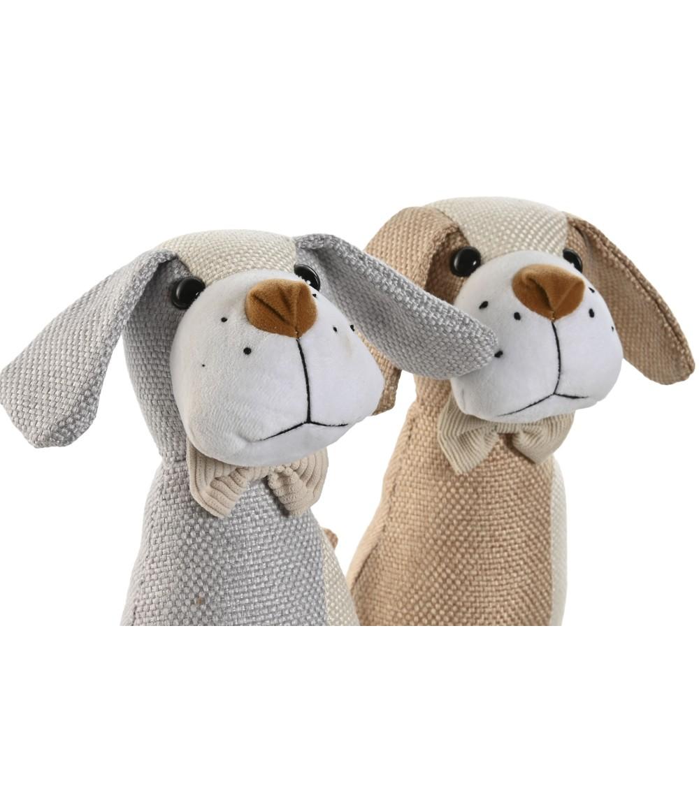 Dcasa Set De 2 Topes De Puerta De Perros De Tela De Algodon Y Gravilla Beige Y Gris De 23x8x32 Cm