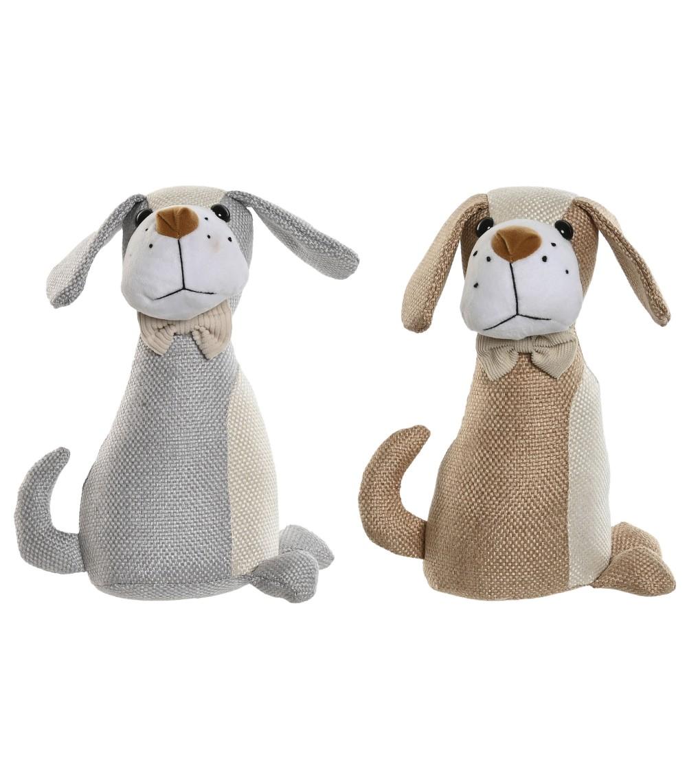 Dcasa Set de 2 topes de puerta de perros de tela de algodon y gravilla beige y gris de 23x8x32 cm