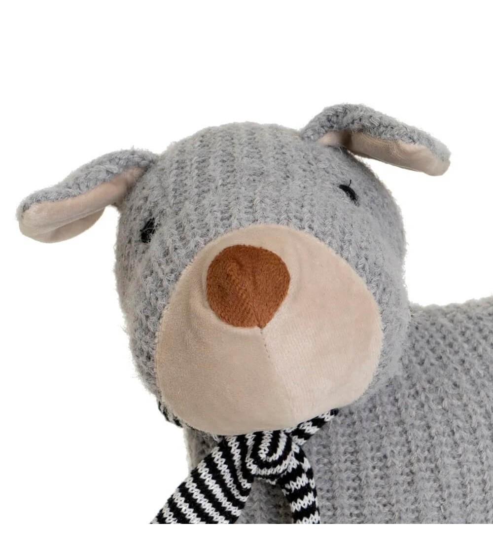 Dcasa Set De 2 Topes De Puerta De Perros De Tela De Lana Y Gravilla Blanco Y Gris De 32x14x23 Cm