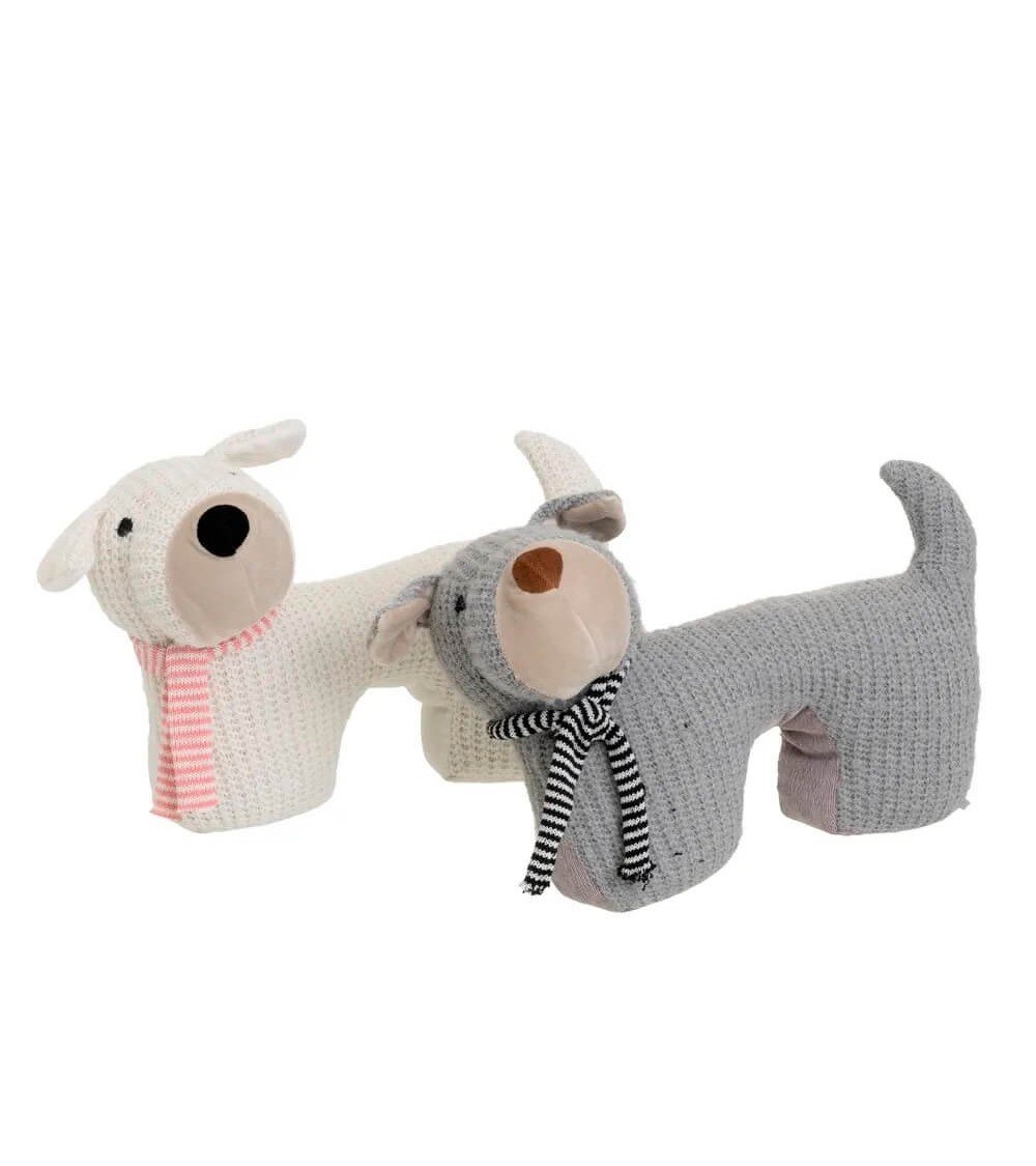 Dcasa Set de 2 topes de puerta de perros de tela de lana y gravilla blanco y gris de 32x14x23 cm