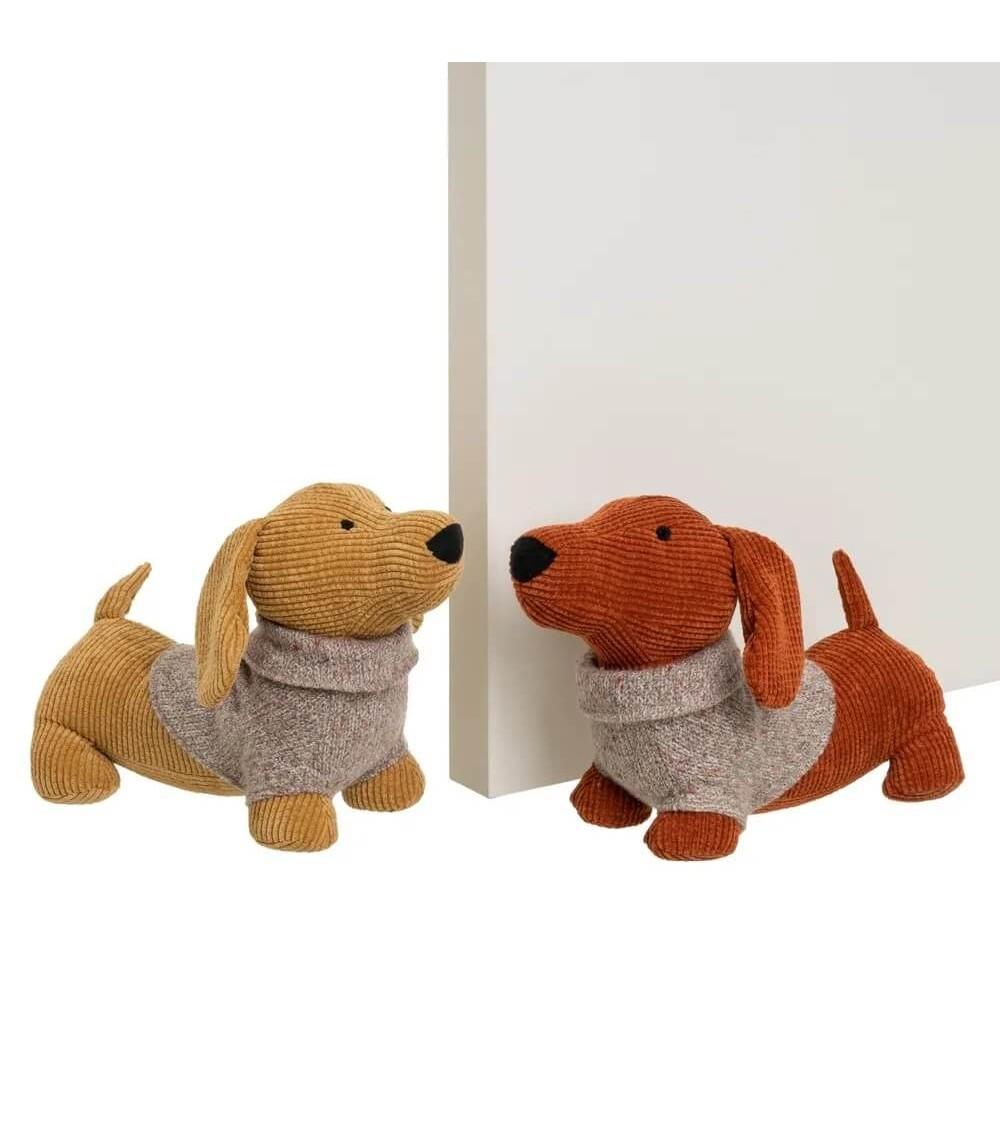 Dcasa Set De 2 Topes De Puerta De Perros De Tela De Pana Y Arena Marrones De 30x16x23 Cm