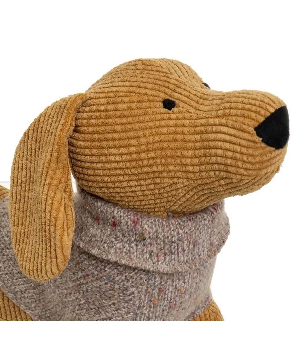 Dcasa Set De 2 Topes De Puerta De Perros De Tela De Pana Y Arena Marrones De 30x16x23 Cm