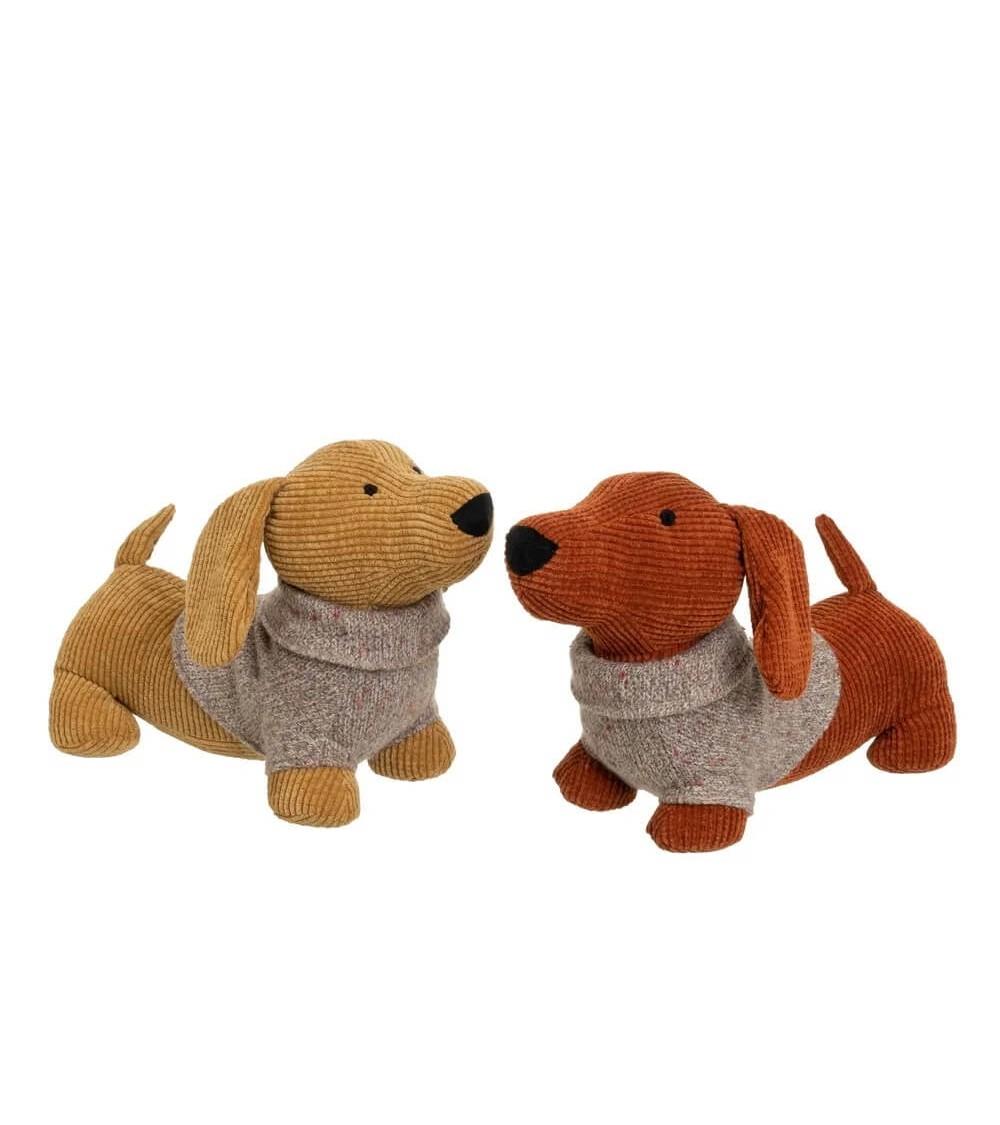 Dcasa Set de 2 topes de puerta de perros de tela de pana y arena marrones de 30x16x23 cm