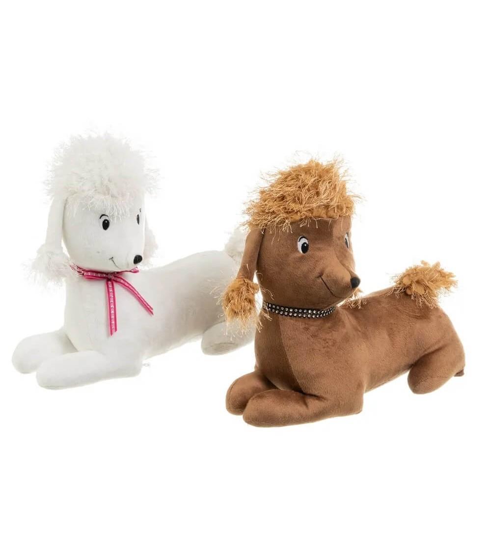 Dcasa Set De 2 Topes De Puerta De Perros De Tela De Pelo Y Gravilla Blanco Y Marrón De 32x15x29 Cm