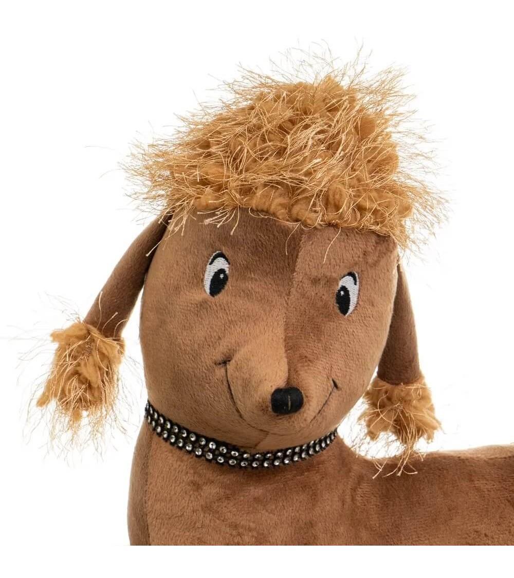 Dcasa Set De 2 Topes De Puerta De Perros De Tela De Pelo Y Gravilla Blanco Y Marrón De 32x15x29 Cm