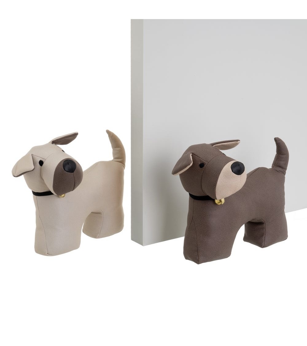 Dcasa Set de 2 topes de puerta de perros de tela y gravilla beige y marron de 29x10x27 cm