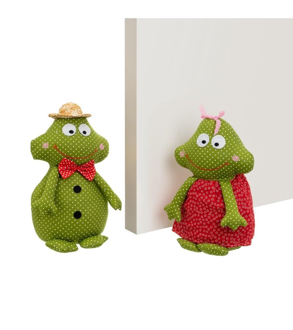 Dcasa Set de 2 topes de puerta de rana verde y rojo de tela y gravilla de 17x12x27 cm