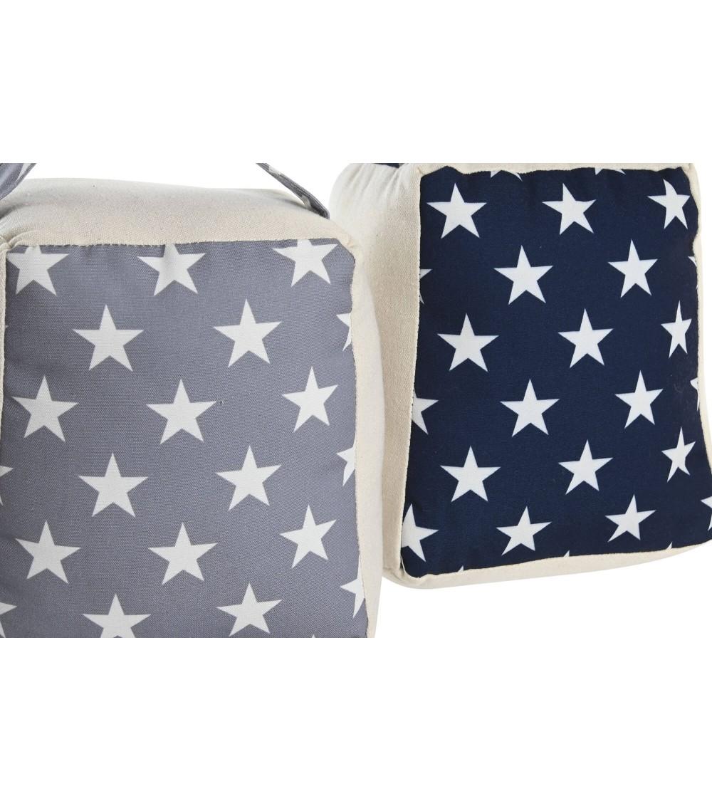 Dcasa Set De 2 Topes De Puerta De Tela Y Gravilla Estrellas Gris Y Azul