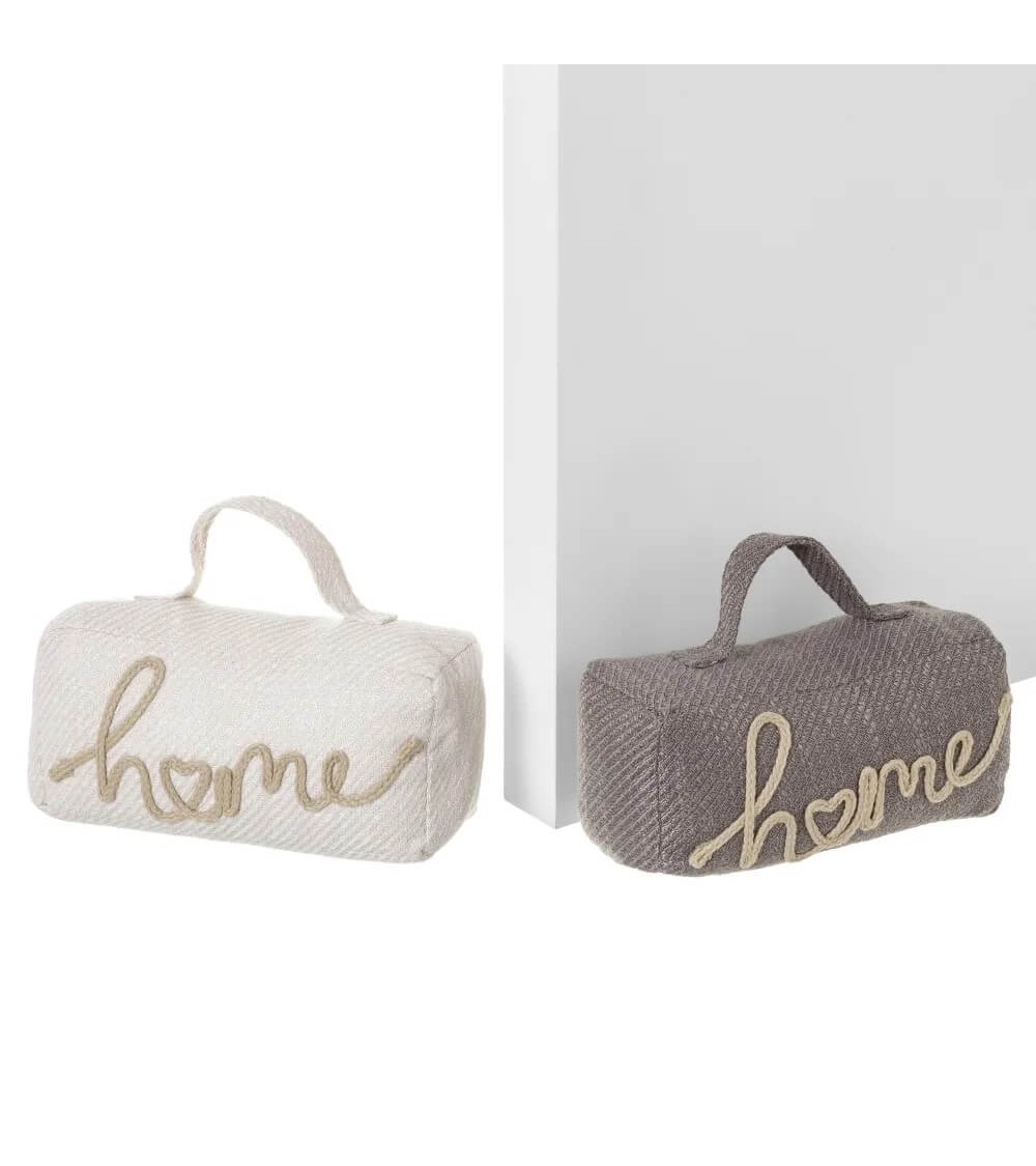 Dcasa Set De 2 Topes De Puerta De Tela Y Gravilla Home En Blanco Y Gris De 24x9x11 Cm