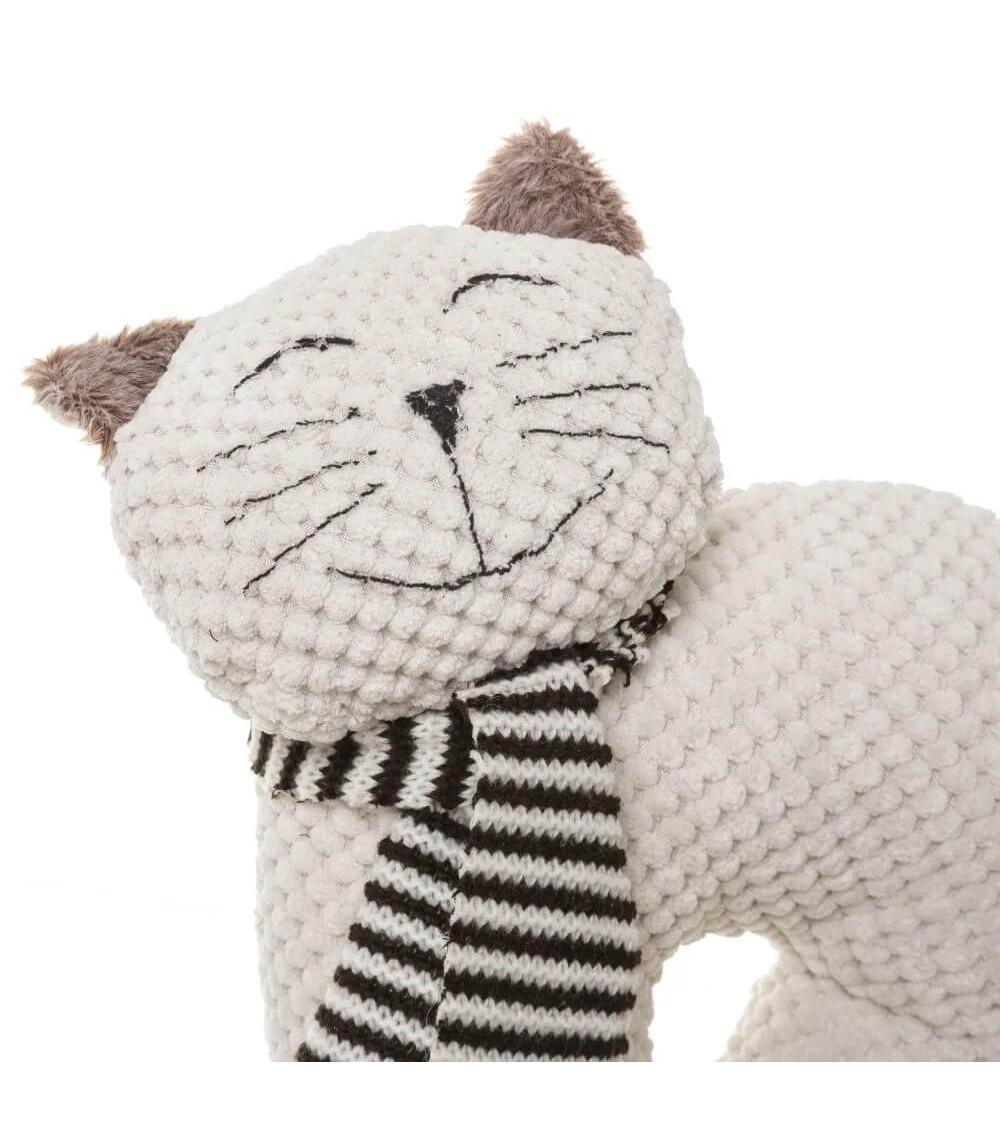 Dcasa Set De 2 Topes De Puerta Gato De Tela Y Gravilla En Blanco Y Gris De 30x9x25 Cm