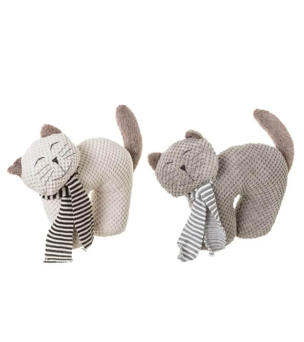 Dcasa Set de 2 topes de puerta gato de tela y gravilla en blanco y gris de 30x9x25 cm