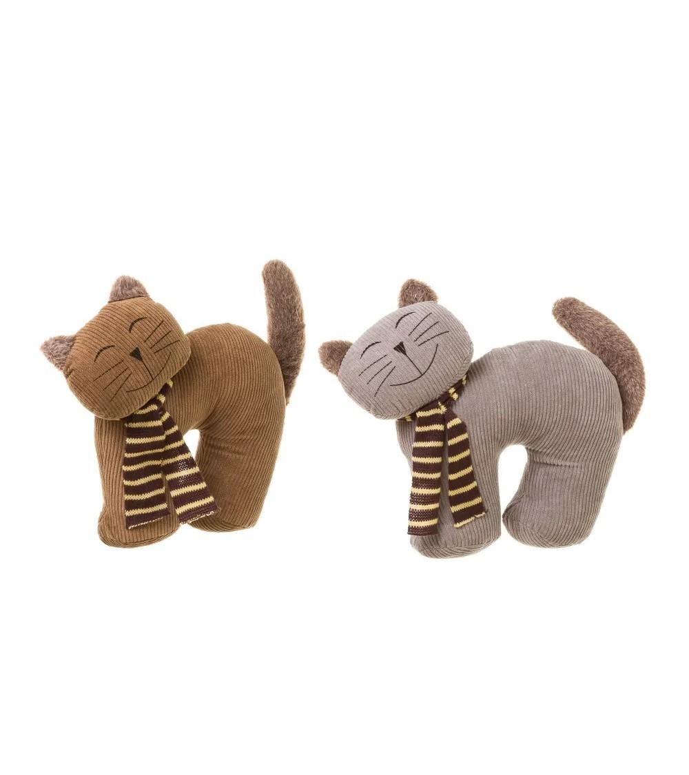 Dcasa Set de 2 topes de puerta gato de tela y gravilla en marrón y beige de 26x9x26 cm