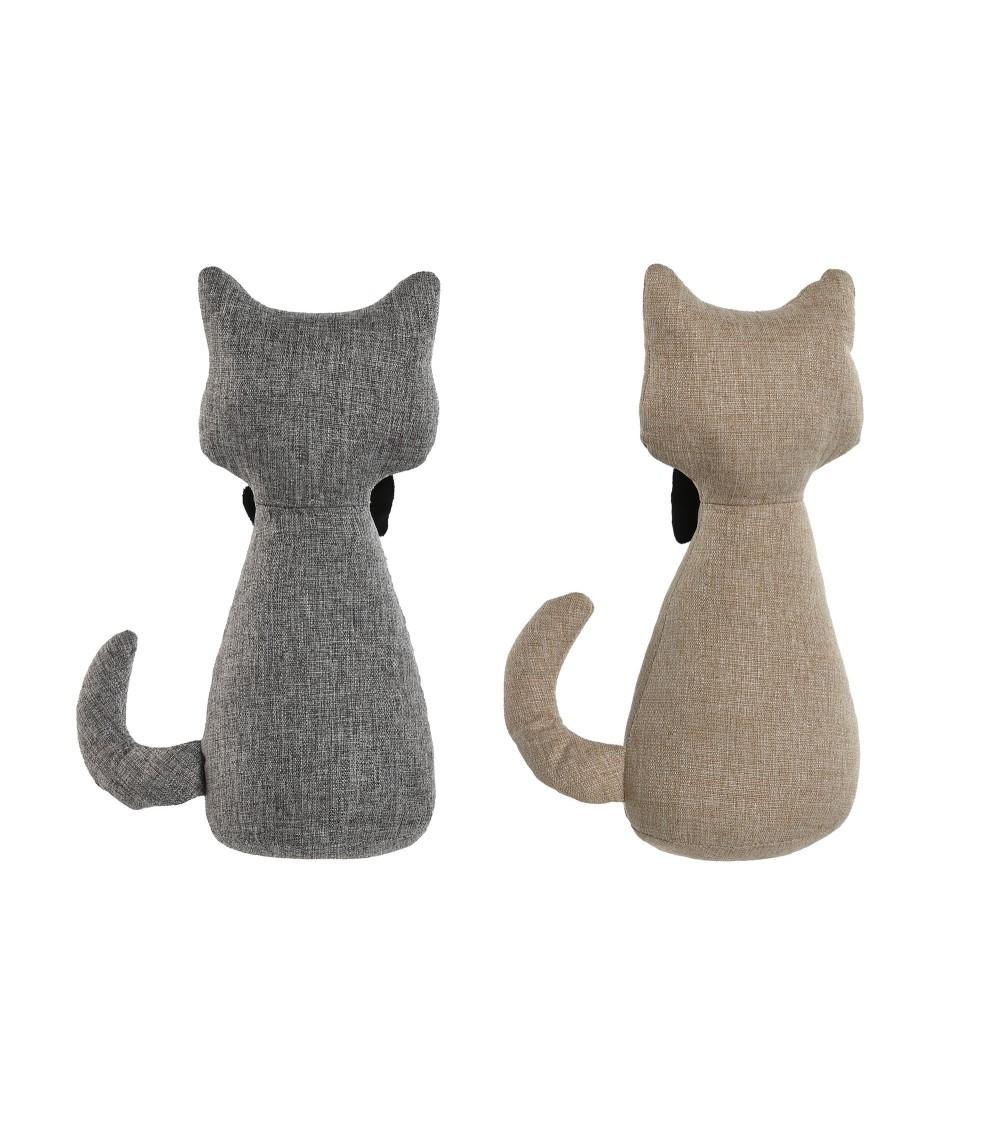 Dcasa Set De 2 Topes De Puerta Gatos De Tela Y Arena Gris Y Beige De 12x10x29 Cm