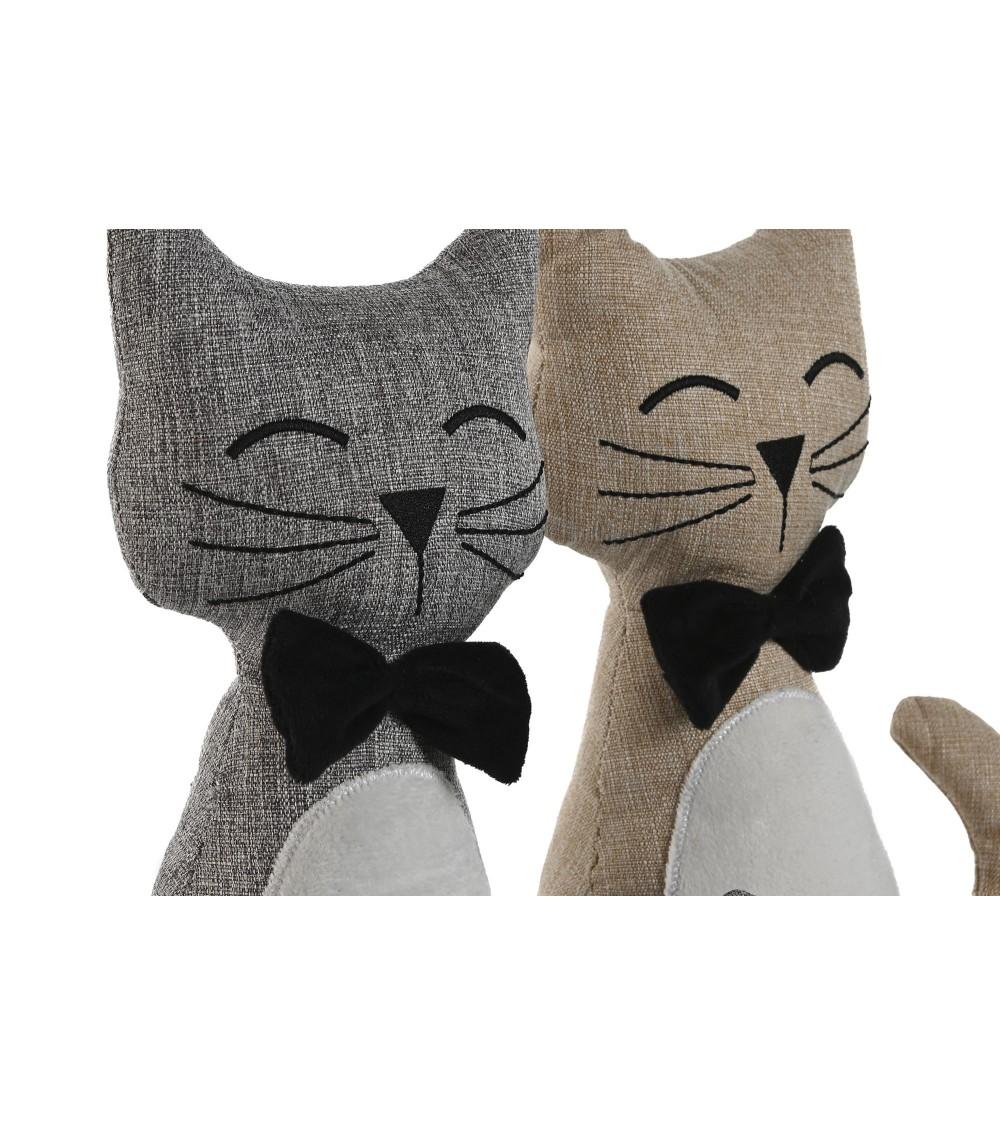 Dcasa Set De 2 Topes De Puerta Gatos De Tela Y Arena Gris Y Beige De 12x10x29 Cm