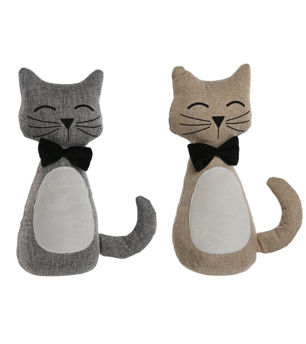Dcasa Set de 2 topes de puerta gatos de tela y arena gris y beige de 12x10x29 cm