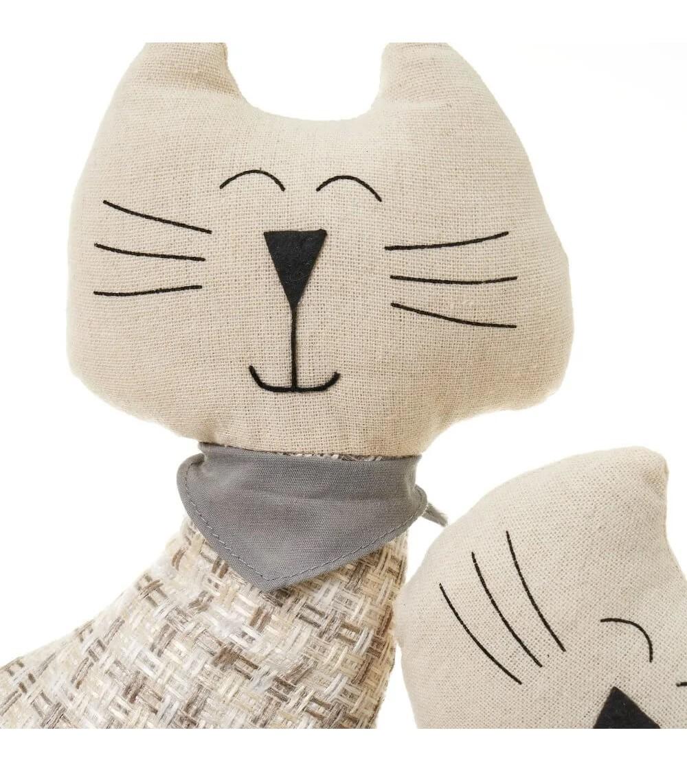 Dcasa Set De 2 Topes De Puerta Gatos De Tela Y Gravilla Gris Y Marrón De 26x11x33 Cm