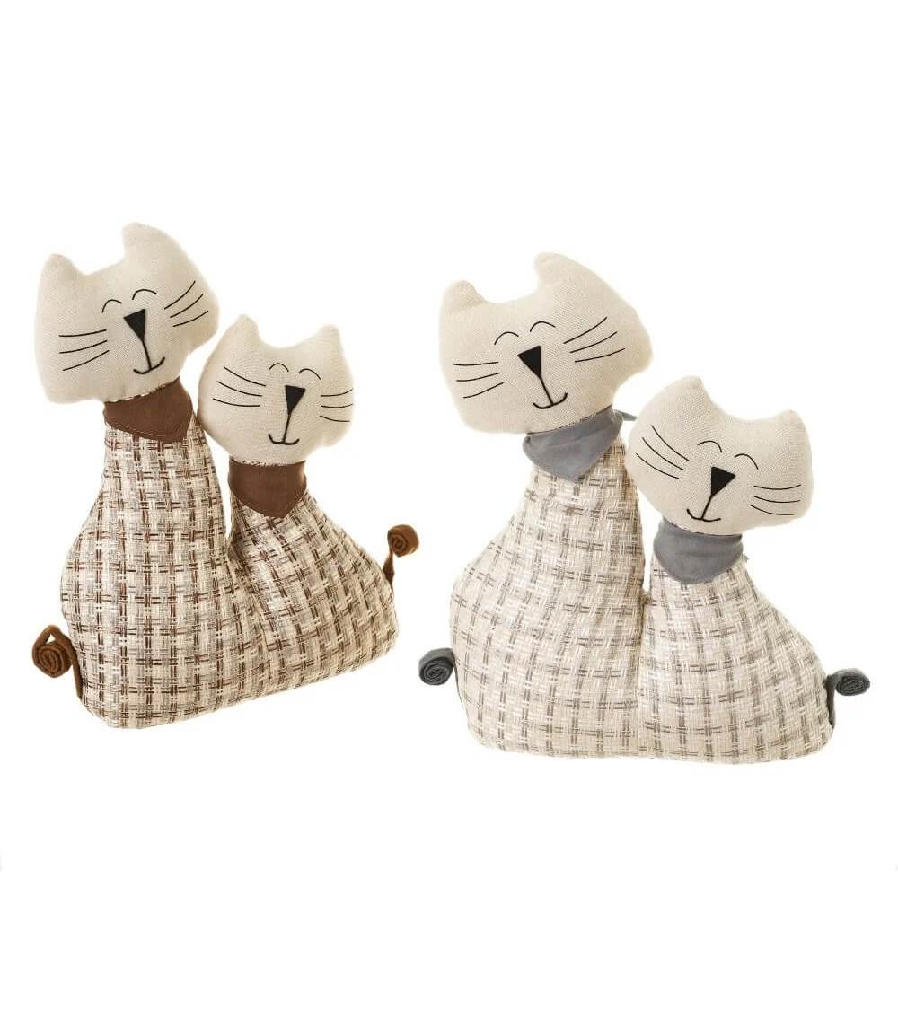 Dcasa Set de 2 topes de puerta gatos de tela y gravilla gris y marrón de 26x11x33 cm