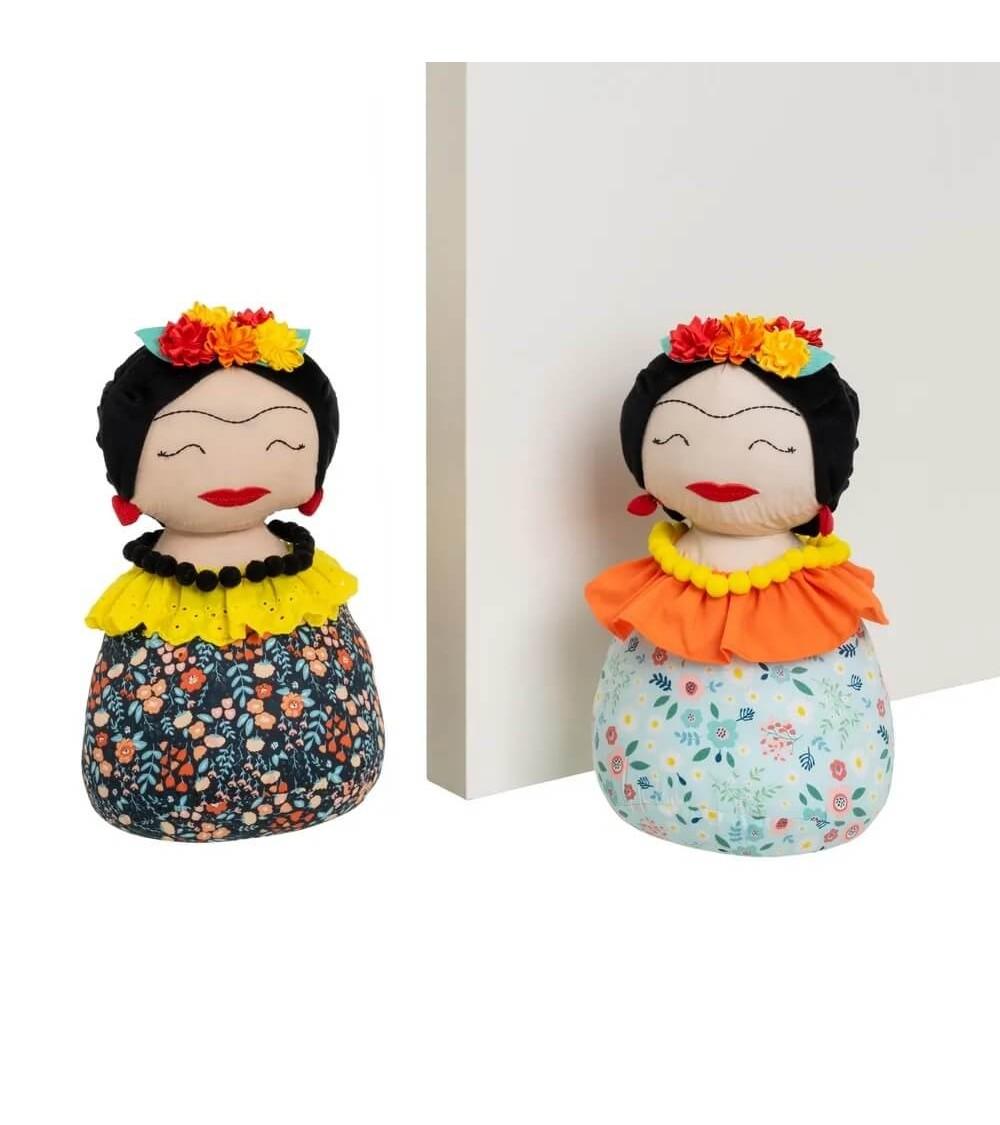 Dcasa Set De 2 Topes De Puerta Mejicana De Tela Y Gravilla Azul Y Naranja De 18x16x32 Cm