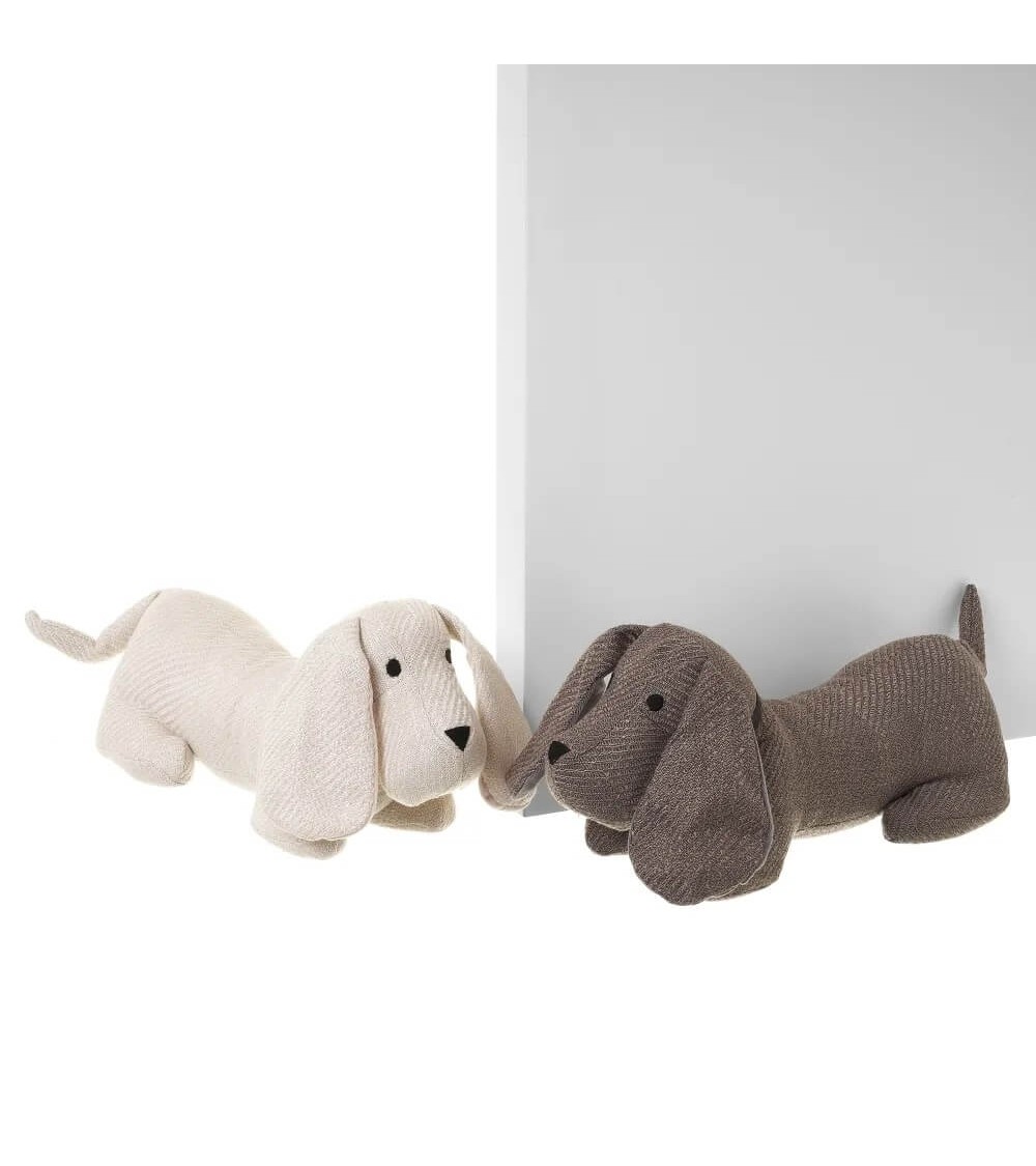 Dcasa Set De 2 Topes De Puerta Perro De Tela Y Gravilla Gris Y Beige De 38x16x21 Cm