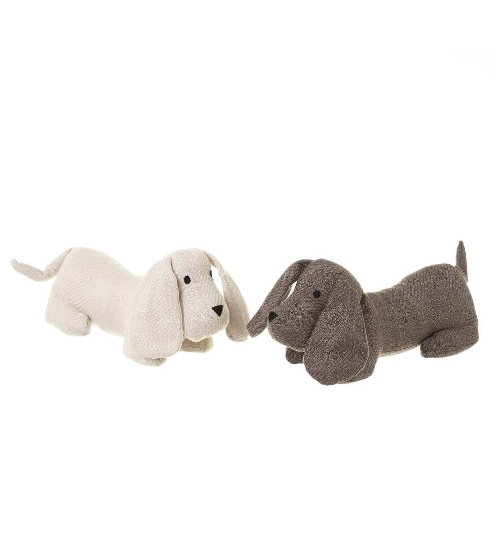 Dcasa Set de 2 topes de puerta perro de tela y gravilla gris y beige de 38x16x21 cm