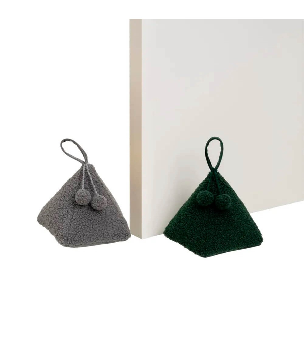 Dcasa Set De 2 Topes De Puerta Pirámides De Tela De Borreguito Y Arena Negro Y Gris De 17x17x20 Cm