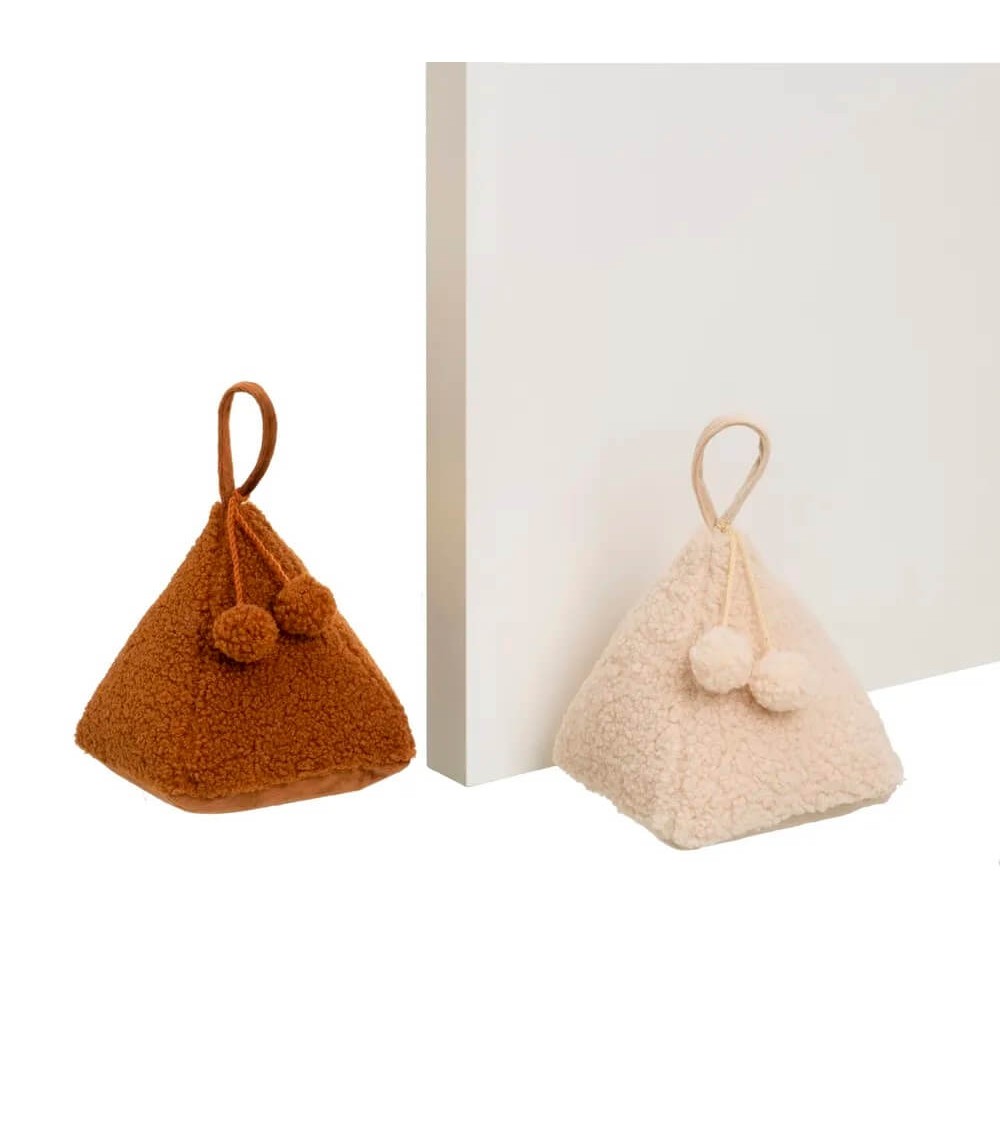 Dcasa Set De 2 Topes De Puerta Pirámides De Tela De Borreguito Y Arena Beige Y Marrón De 17x17x20 Cm