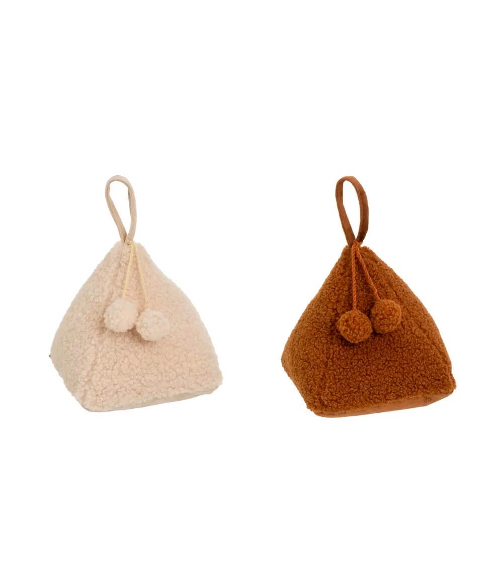 Dcasa Set de 2 topes de puerta pirámides de tela de borreguito y arena beige y marrón de 17x17x20 cm