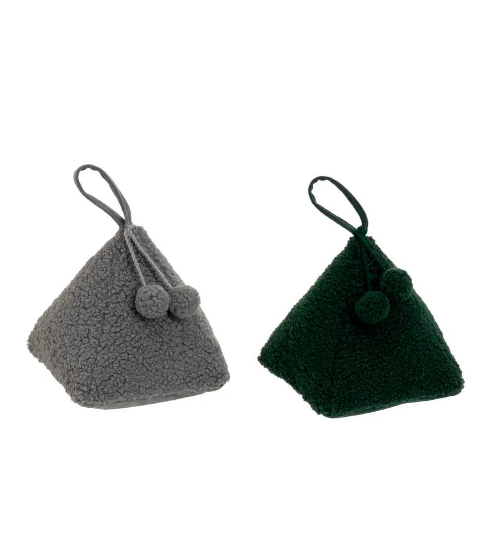 Dcasa Set de 2 topes de puerta pirámides de tela de borreguito y arena negro y gris de 17x17x20 cm