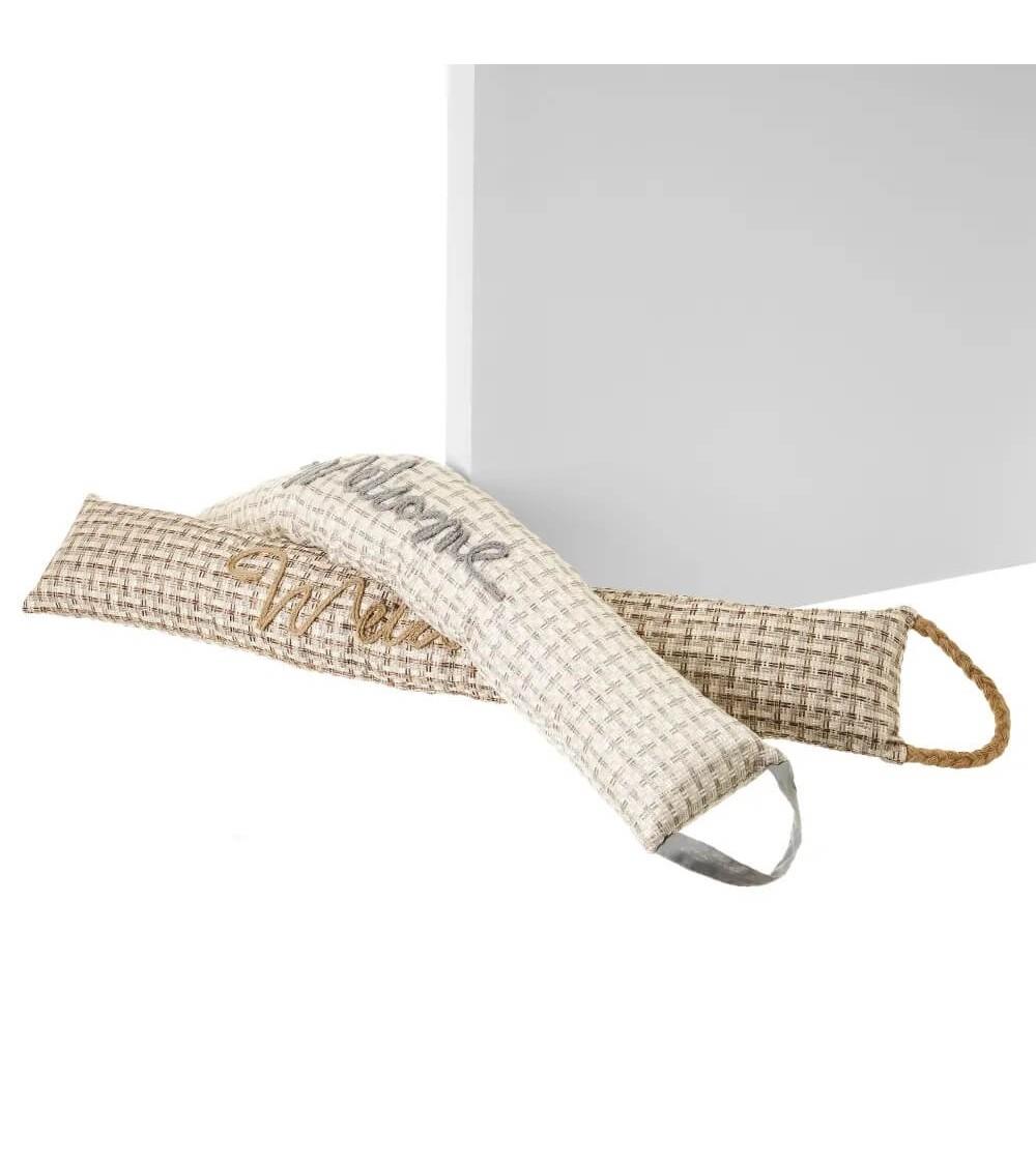 Dcasa Set de 2 topes de puerta protege viento de tela y gravilla crema y beige de 80x14x7 cm