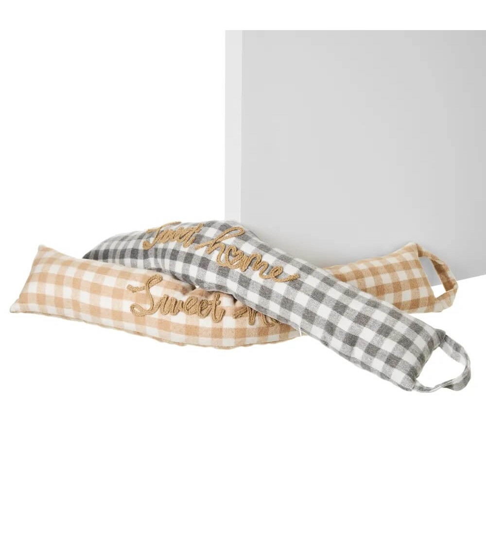 Dcasa Set de 2 topes de puerta protege viento de tela y gravilla gris y beige de 80x14x8 cm