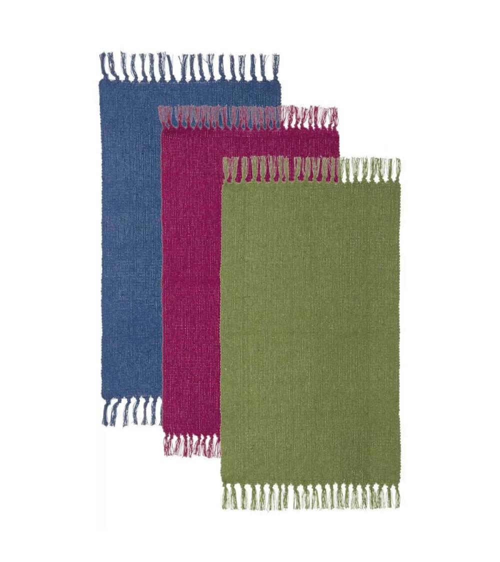 Dcasa Set de 3 alfombras de flecos de algodón natural de 50x80 cm