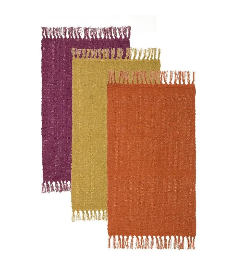 Dcasa Set de 3 alfombras de flecos de algodón natural de 50x80 cm