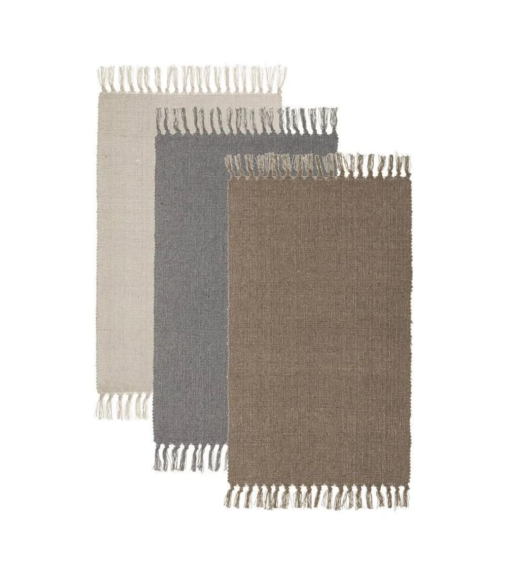 Dcasa Set de 3 alfombras de flecos de algodón natural de 50x80 cm